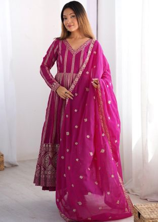 Pink Embroidered Anarkali Suit Set