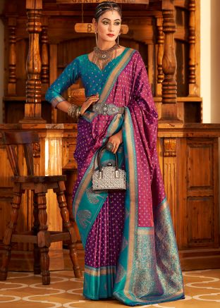 Purple Art Silk Saree In Zari Woven Work