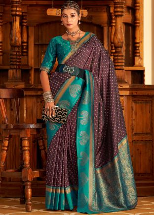 Wine Art Silk Saree In Zari Woven Work