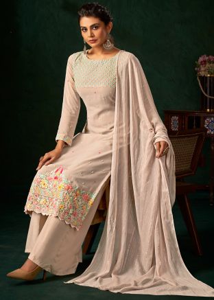 Light Pink Embroidered Palazzo Suit
