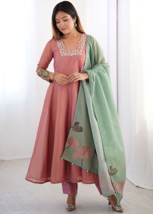 Pink Sequin Embroidered Anarkali Suit Set