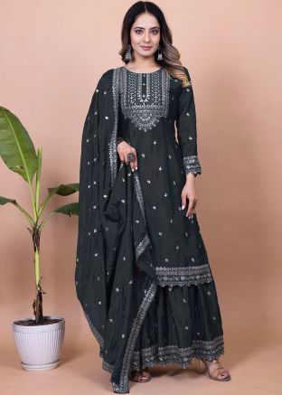 Black Embroidered Gharara Salwar Suit Set