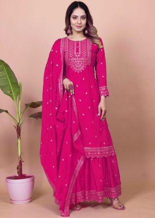 Pink Embroidered Straight Cut Suit Set