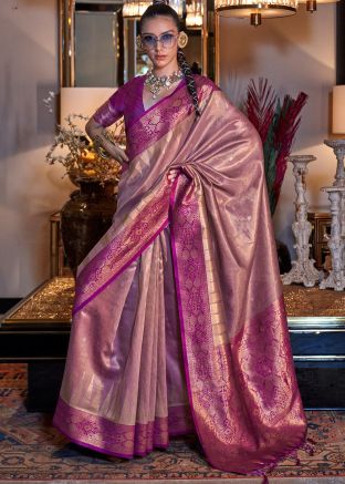 Mauve Pink Zari Woven Saree In Tissue Silk