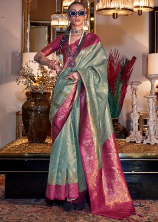 Green Woven Tissue Silk Saree With Blouse