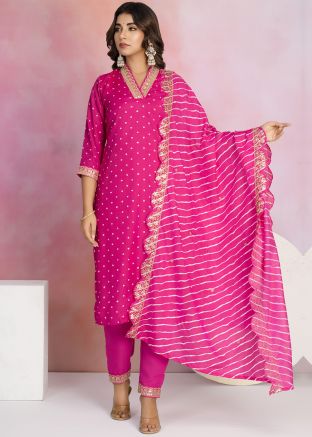 Pink Bandhej Print Salwar Suit Set