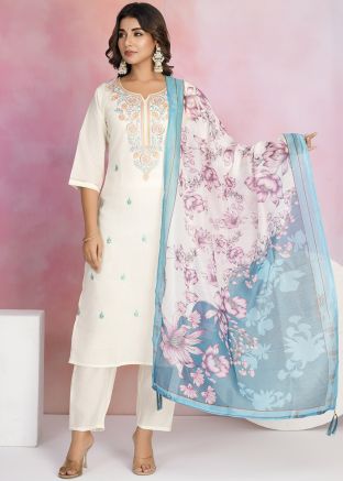 White Embroidered Salwar Suit Set