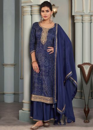 Blue Bandhej Print Salwar Suit Set