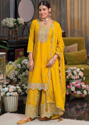 Yellow Embroidered Palazzo Salwar Suit
