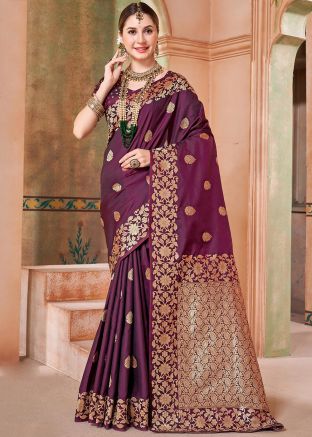 Purple Silk Saree In Zari Woven Work