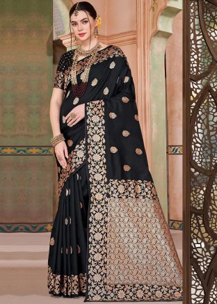 Black Silk Saree In Zari Woven Work