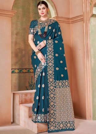 Blue Zari Woven Saree In Silk