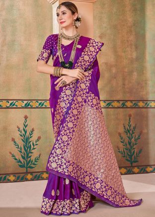 Purple Silk Saree In Zari Woven Work