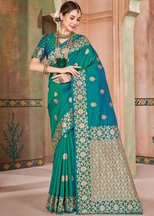 Blue Zari Woven Saree In Silk