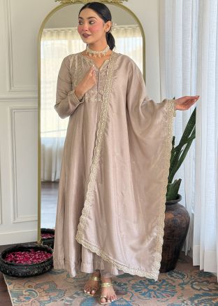 Beige Embroidered Anarkali Suit Set