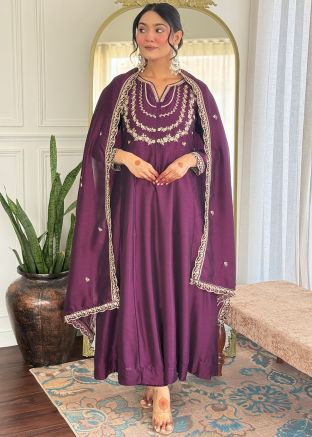 Purple Embroidered Salwar Suit Set