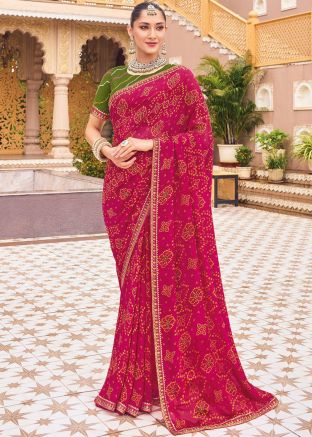 Pink Bandhej Print Saree In Georgette
