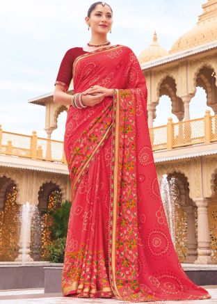 Pink Bandhej Print Saree In Georgette