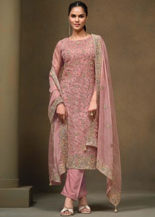 Pink Embroidered Salwar Suit Set