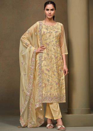 Yellow Embroidered Salwar Suit Set
