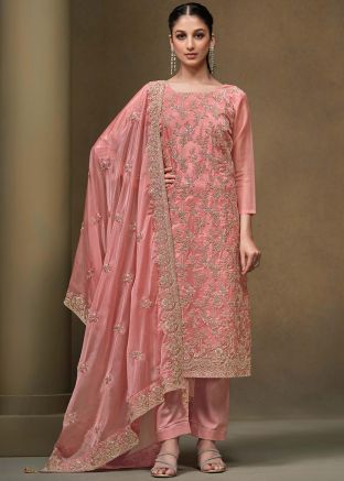 Pink Embroidered Salwar Suit Set