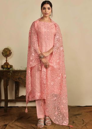 Pink Embroidered Salwar Suit Set