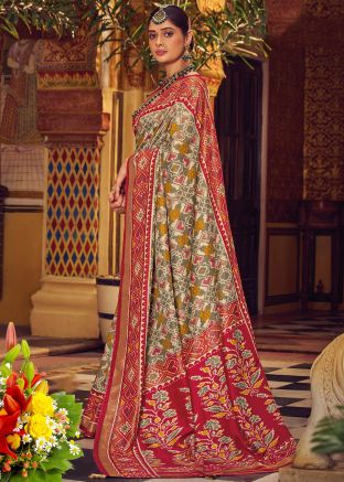 Grey Patola Print Saree In Silk