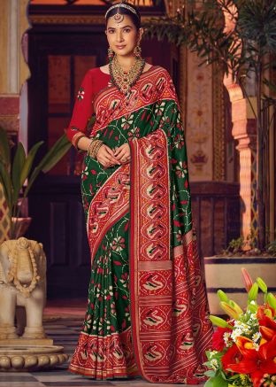 Green Patola Print Saree In Silk