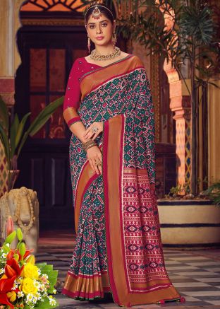 Blue Patola Print Saree In Silk