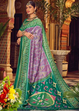 Green Patola Print Saree In Silk