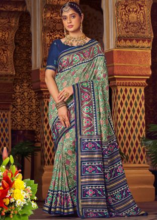 Green Patola Print Saree In Silk