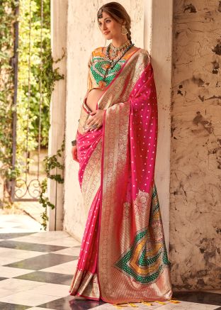 Pink Zari Woven Work Saree In Art Silk