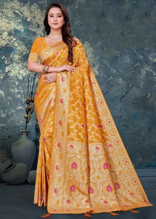 Yellow Woven Art Silk Saree & Blouse