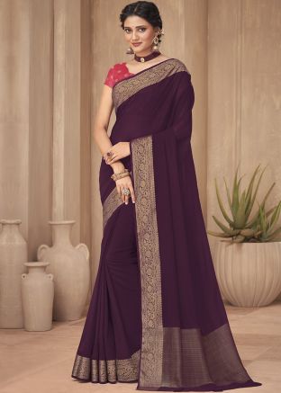 Purple Zari Work Art Silk Saree