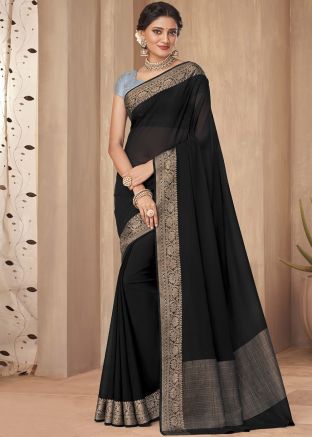 Black Zari Art Silk Saree With Blouse
