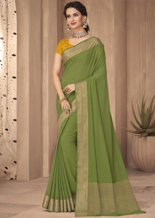 Green Zari Work Art Silk Saree