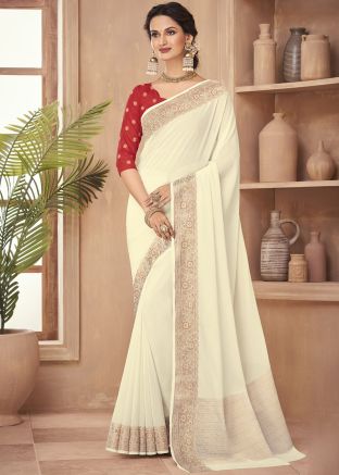 White Zari Art Silk Saree With Blouse