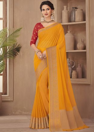 Yellow Zari Work Art Silk Saree