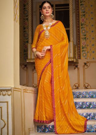 Yellow Printed Saree In Georgette