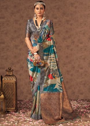 Multicolor Printed Silk Saree