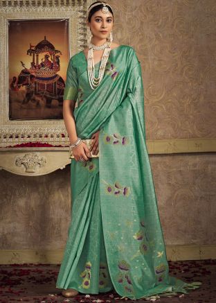 Grey Silk Saree In Printed Work