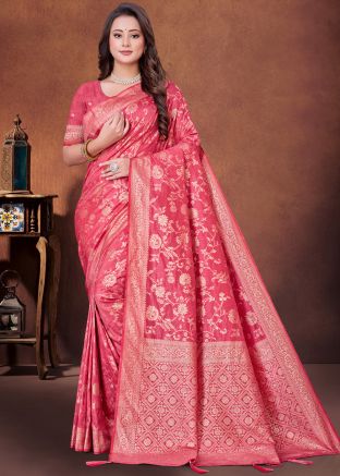 Pink Zari Woven Work Art Silk saree