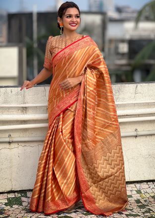 Orange Zari Woven Saree In Tissue Silk