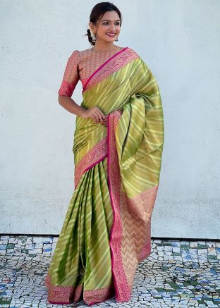 Green Tissue Silk Saree In Zari Woven Work