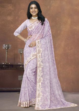 Purple Digital Print Saree In Organza