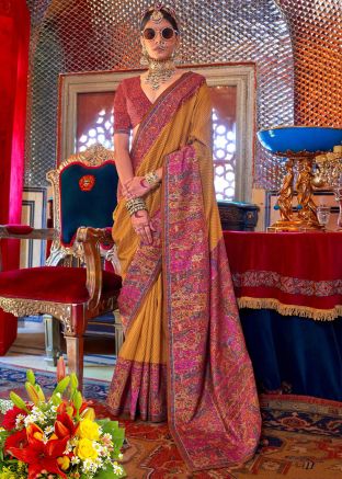 Yellow Printed Saree In Art Silk