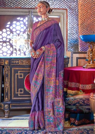 Purple Printed Art Silk Saree