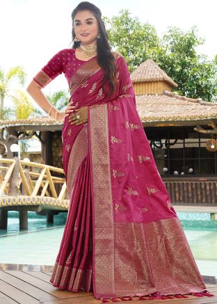 Wine Zari Woven Work Satin Silk Saree