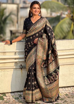 Black Woven Art Pashmina Silk Saree