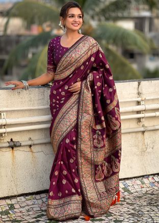 Magenta Woven Saree In Art Pashmina Silk 